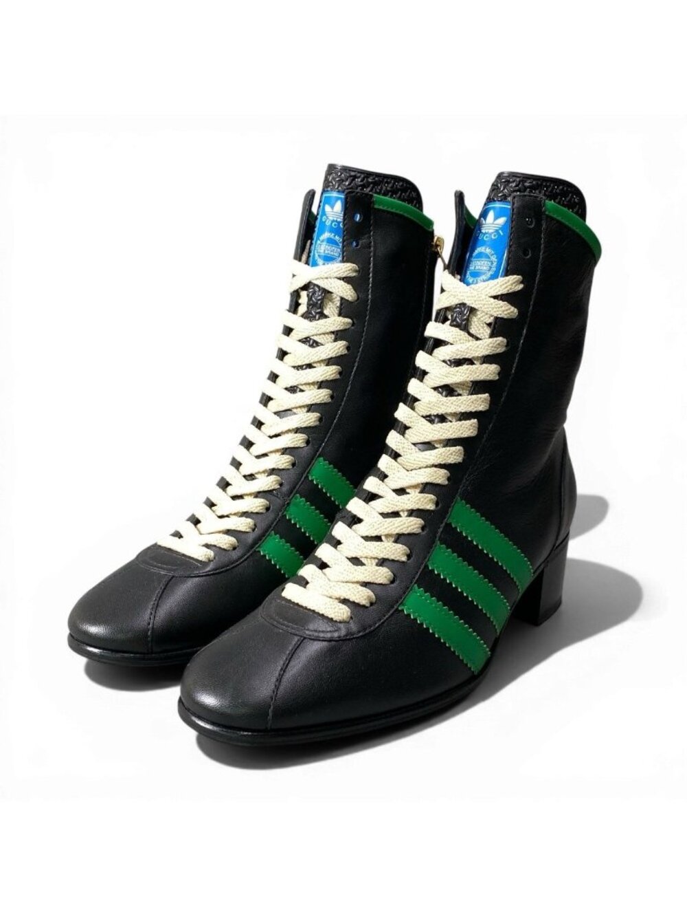 Gucci Adidas Bowling Shoes Side Zip Trefoil Logo Leather Boots